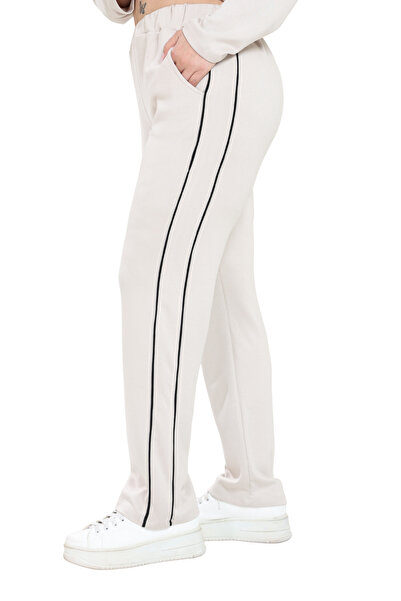 MELSAY Γυναικείο Σετ Φόρμας Modal με λεπτομέρεια σε γραμμή εκρού μεγάλου μεγέθους