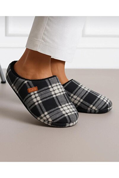 Fluffy-ThreeLife Silent Sole Anti-Slip Plaid Men's Slippers