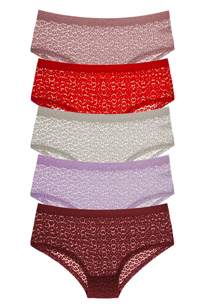 HNX Γυναικεία εσώρουχα Hipster με ελαστική μέση με δαντέλα λεοπάρ, 5 τεμάχια