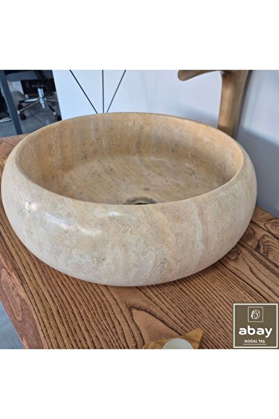 Abay Doğal Taş Traverten Bombeli Lavabo