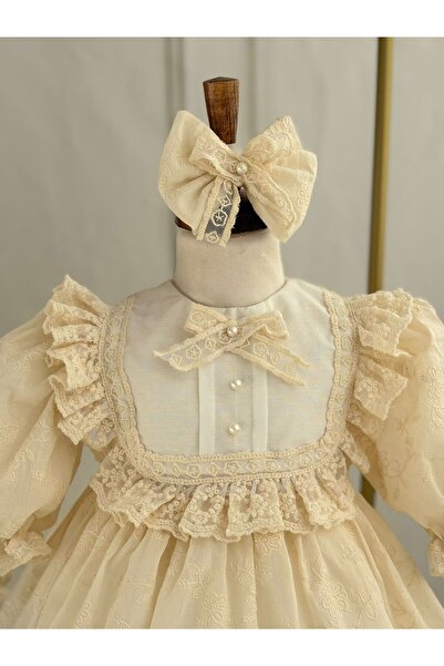 Hobidik Baby Σετ Παιδικό Φόρεμα Κρεμ Δαντελένιο Vintage για Κοριτσάκι