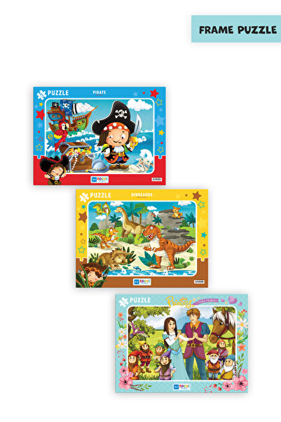 Blue Focus 3 Pcs 72 Pieces Children's Puzzle Pirate and Dinosaurs and Princes...