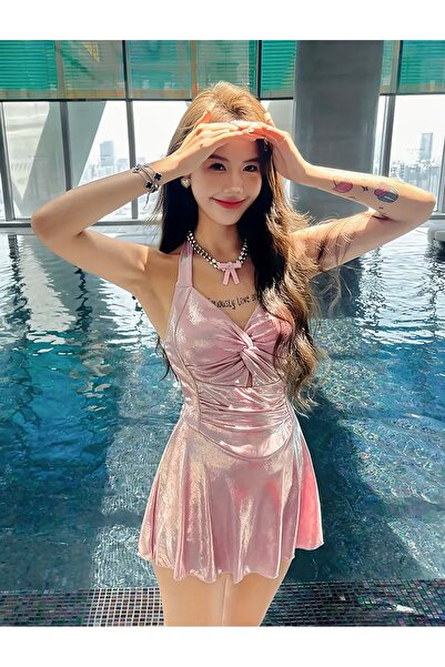 Clariss Stylish with a Glowing Pink Skirt, Comfortable Swimsuit with Breast Pads and under Skirt Lining