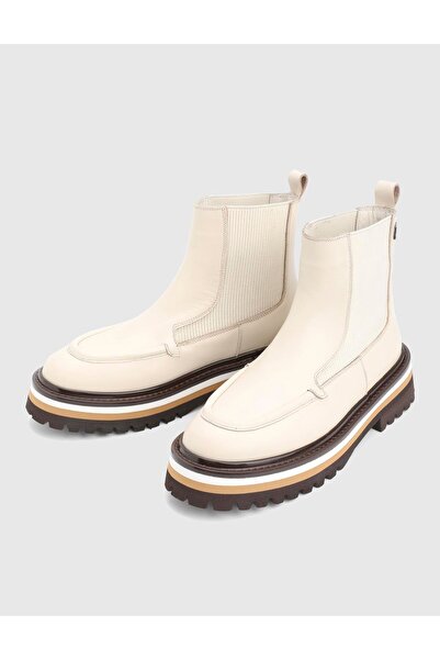 İLVİ Jones Genuine Leather Cream Women's Boots