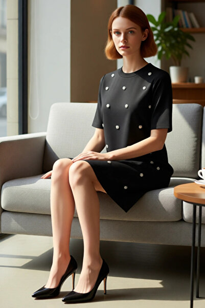 PayBuy Women's A-Line Cutout Detail Short Sleeve Dress Casual Stylish Crew Neck Modern Design