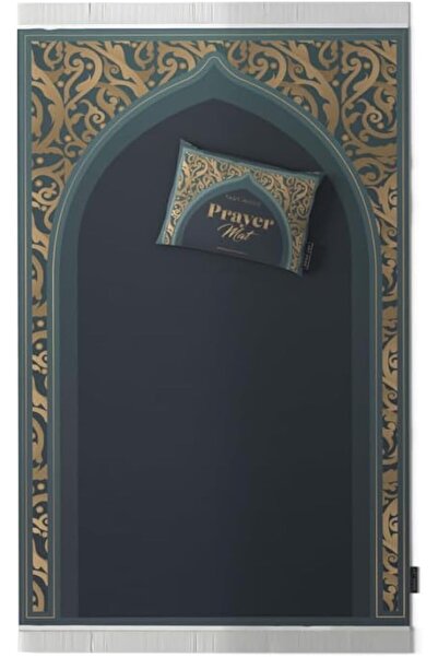 Generic Hidayah Velvet Prayer Rug by ART MOOD HOME - Blue-Green and Gold, 68 x 117 cm