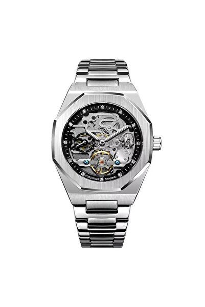 Forsining Ceas mecanic bărbătesc 8202 argintiu-negru – design business, funcții multiple, 3ATM