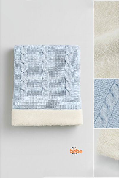 Trend Bebe Butik İçi Peluş Polar Triko Örgü Bebek Battaniyesi Kalın,Yumuşak,S...