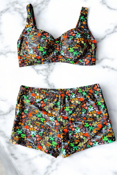 embody Women's 2 piece swimsuit, large size, shorts, multicoloured M5007