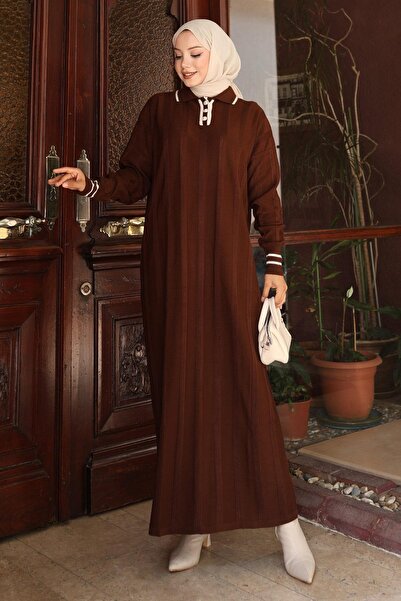 Missvalle Button Detailed Knitwear Dress Brown 6153