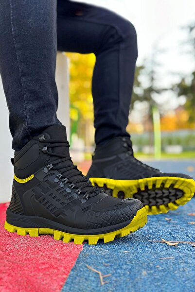 Deri De Luxe Μαύρες ανδρικές μπότες πεζοπορίας για εξωτερικούς χώρους