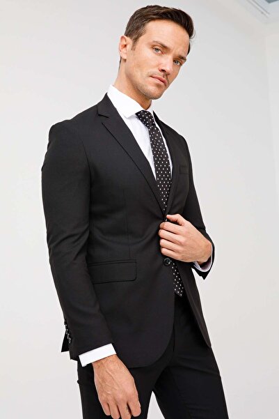 İgs Erkek Siyah Slim Fit / Dar Kalıp Takım Elbise
