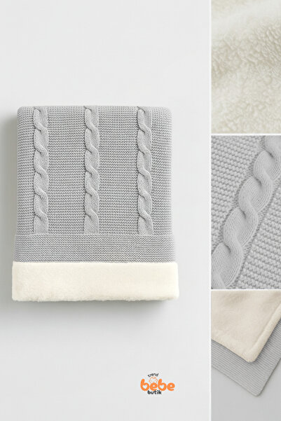 Trend Bebe Butik İçi Peluş Polar Triko Örgü Bebek Battaniyesi Kalın,Yumuşak,S...
