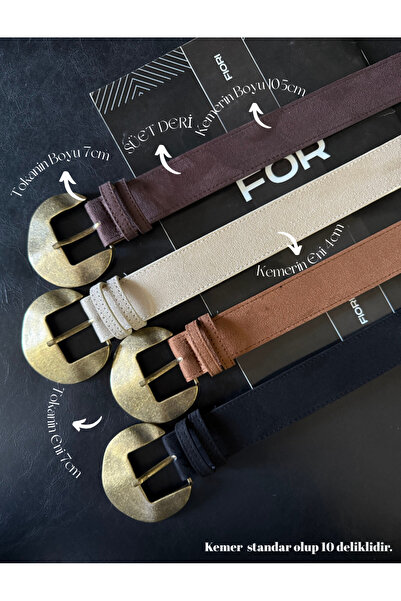 Fiori 4-Piece Suede Oval Buckle Women's Trouser Belt, Coat Belt, Dress Belt, Shirt Belt