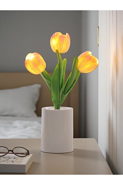 HEDİYE FİKRİ Işıklı Lale Dekoratif Gece Lambası 27 cm x 9 cm
