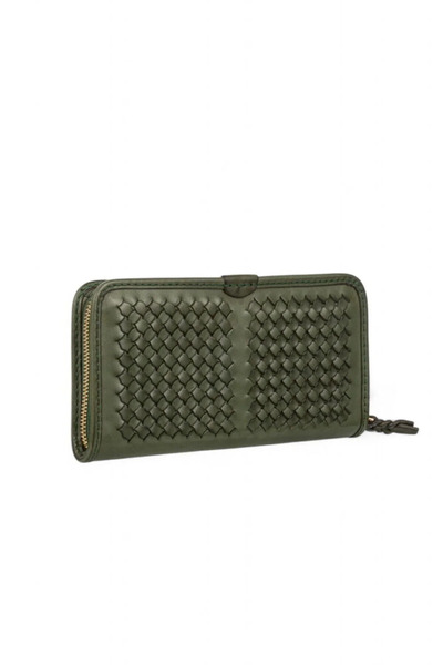 GÖN Unisex Handmade Multi-Compartment Zipper Closure Hair Braid Genuine Leather Wallet Hota