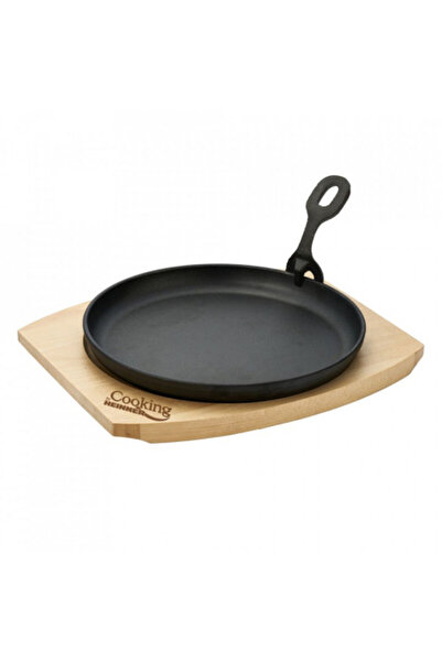 Heinner Round serving platter, HR-YT-912, detachable handle and wooden base, cast iron, 22 cm