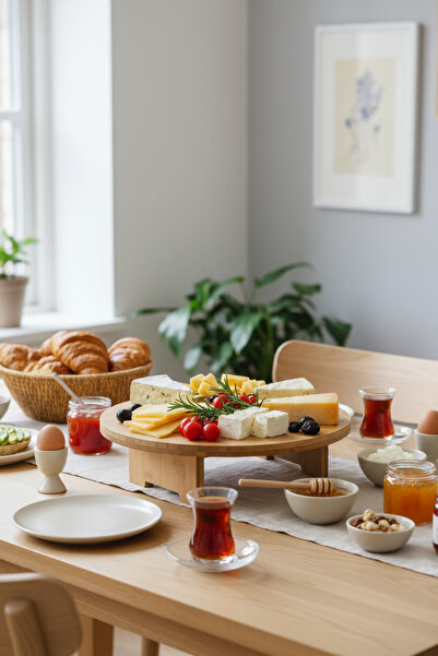 Vienev Wooden Round Presentation Tray with Legs