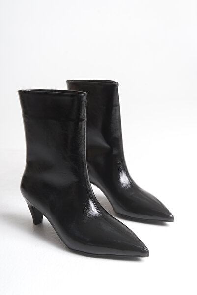 LDR Γυναικείες μαύρες δερμάτινες μπότες με μυτερή μύτη με τακούνι