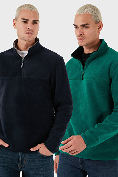 Buratti Regular Fit Anti-Pilling Χωρίς Πυκνώματα ψηλός λαιμός επένδυση fleece Πακέτο με 2 Ανδρικά Φλις POLAR 58