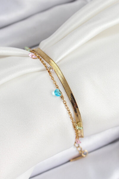 Skygo 316L Steel Gold Color Mixed Color Crystal Stone 2-Piece Women's Bracelet - Tj-Bb7093