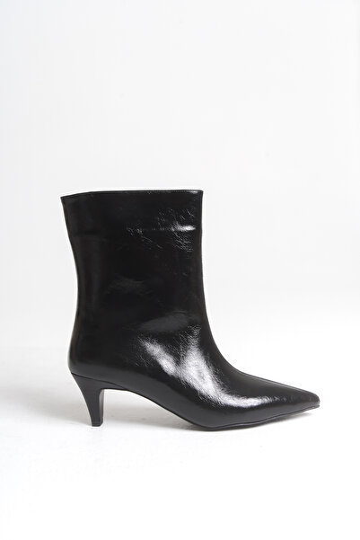 LDR Γυναικείες μαύρες δερμάτινες μπότες με μυτερή μύτη με τακούνι