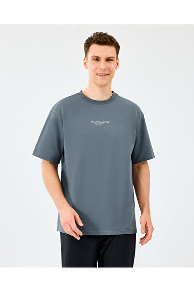 SKECHERS M Graphic Tee Reflect Logo Oversize T-Shirt Erkek Gri Tshirt S231094-3998