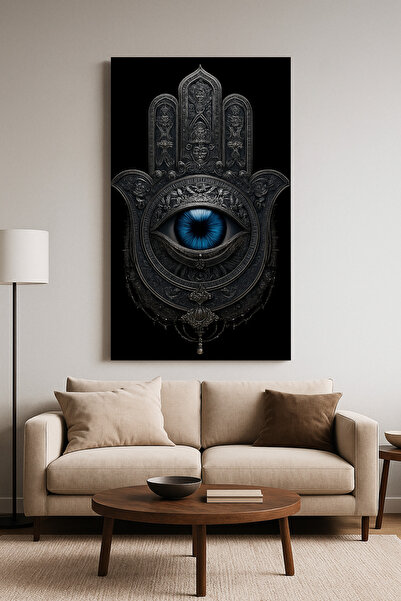 BLT DİZAYN Зло око и енергийна защитна ръка – стъклена маса със символ на син...