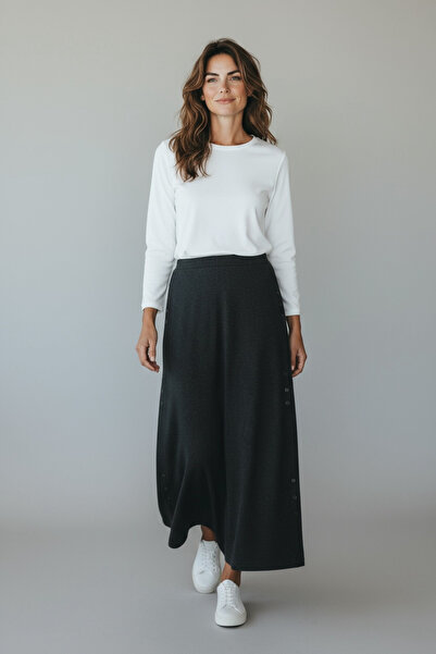 ECE GİYİM Women's Thick Winter Skirt with Elastic Waist and Side Detail