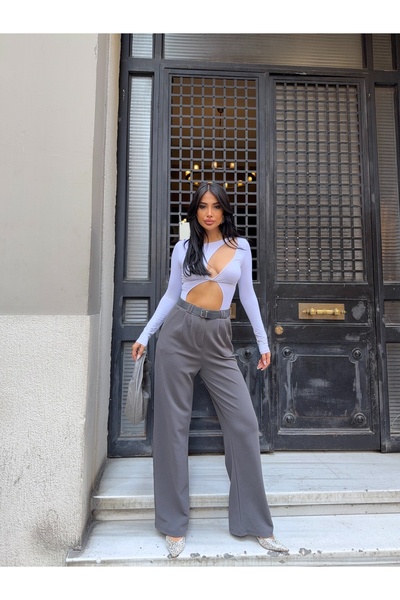 CARLA MARA Belted Double Pleat Detail Palazzo Trousers