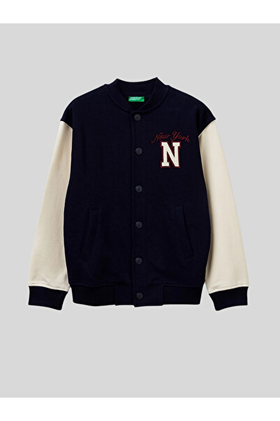 Benetton معطف كلية للأولاد من عمر 6 إلى 14 سنة باللون الأزرق الداكن