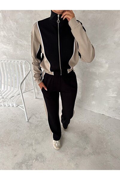 aselon Women's Trendy Tracksuit Set with Stand-Up Collar, Zipper, Loose Legs ...