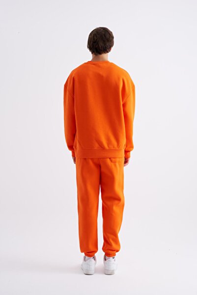 Machinist Erkek Basic Bisiklet Yaka Oversize Turuncu Sweatshirt