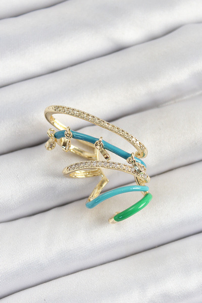 Skygo Brass Zircon Stone Blue Green Compression Right Cartilage Gold Color Women Earrings - Tj-Bkp10754