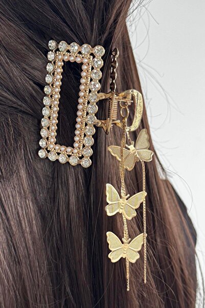 TAKIŞTIR مشبك معدني ذهبي اللون مع تفاصيل من اللؤلؤ والأحجار الكريمة