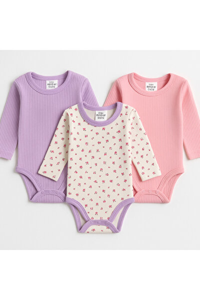 MYZİ STORE Yenidoğan Bebek Uzun Kollu Çıtçıtlı Body 3'lü %100 Pamuk Badi Zıbın