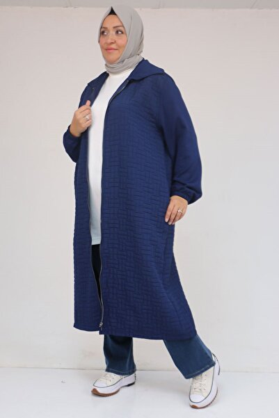 Eslina 53042 Büyük Beden Kolları Lastikli Modal-Kapitone Kap - İndigo