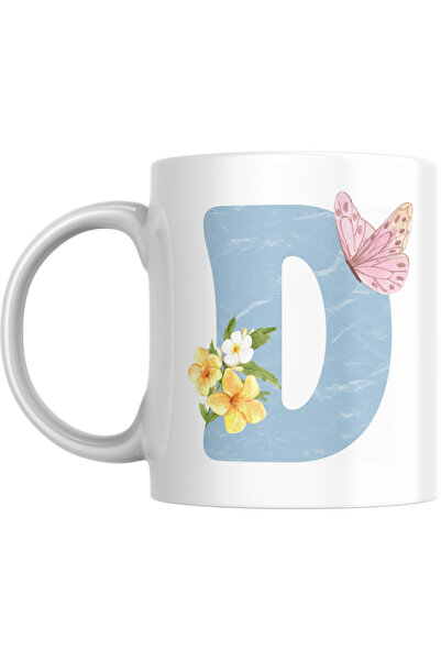SiestaSafari Coffee Mug with Letter D - Personalized Alphabet with Floral Butterfly, Gift for Woman