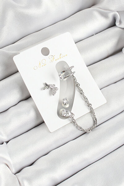 Skygo Brass Butterfly Figured Zircon Stone Silver Color 3-Piece Cartilage Women's Earring Set - Tj-Bkp10659