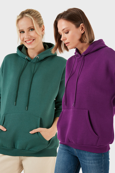 Lela Regular Fit Cotton με κουκούλα Collar επένδυση fleece Winter Pack of 2 Sweat SWEAT 5863854S2