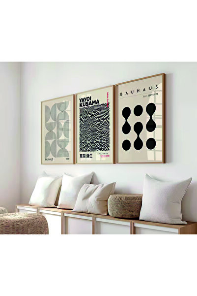 POSTER (ÇERÇEVESİZ) Bauhaus 3'lü Siyah Beyaz Çerçevesiz Set, Modern Dekoratif...