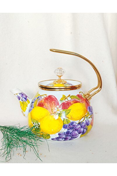 EBRULİEMAYE Fruit Basket Enamel Teapot 2.5 Liter Kettle