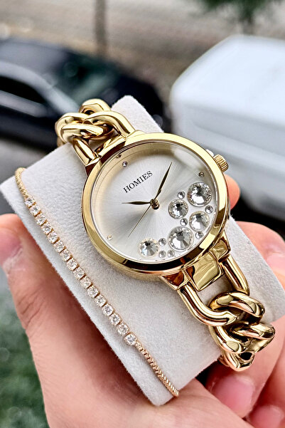 Homies Women's Wristwatch Chain Steel Cord Drop Stone Dial Gift Box Bracelet Gift Included.Hm92938291