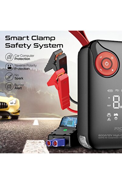 Promate 800A Car Jump Starter with 150PSI Air Compressor & 10000mAh Power Bank