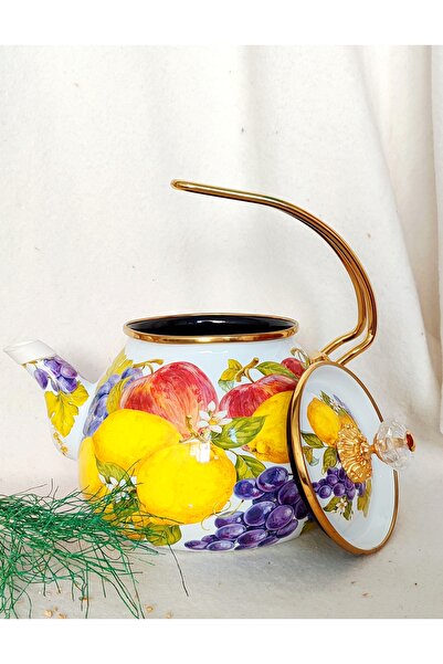 EBRULİEMAYE Fruit Basket Enamel Teapot 2.5 Liter Kettle