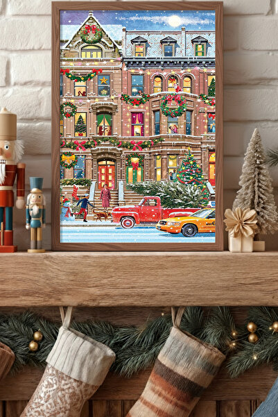 Creatick Design Christmas Temalı Tekli Ham Ahşap Çerçeveli Tablo Yılbaşı Yeni Yıl