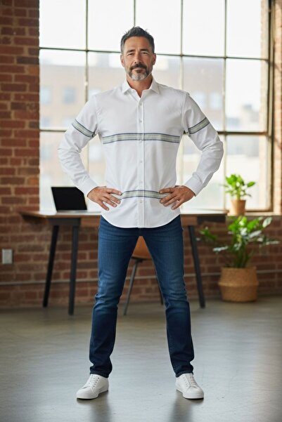 GÖMLEK GALERİSİ Slim Fit Panel Pattern Long Sleeve Men's Shirt