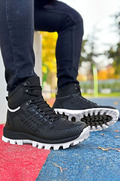 Deri De Luxe Μαύρες ανδρικές μπότες πεζοπορίας για εξωτερικούς χώρους