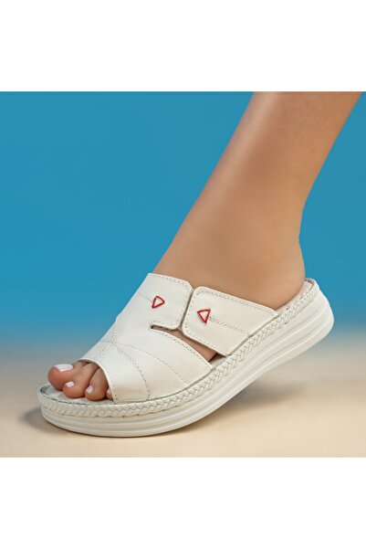 Modlet.ro Sandale albe pentru femei cu inserții elastice, din piele MOD08759