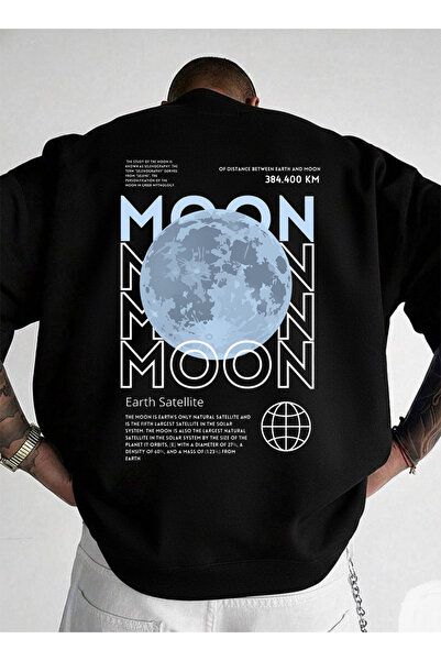 LORVEX Unisex Oversize kroj okrugla kragna Crna majica BLUE MOON Štampano